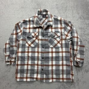 HFX‎ Shirt Jacket Womens Large Gray Brown Plaid Snap Front Flannel Shacket